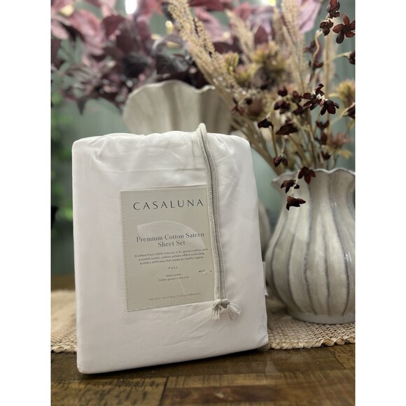 Full 600 Thread Count Sateen Sheet Set White - Casaluna NEW - Picture 1 of 7